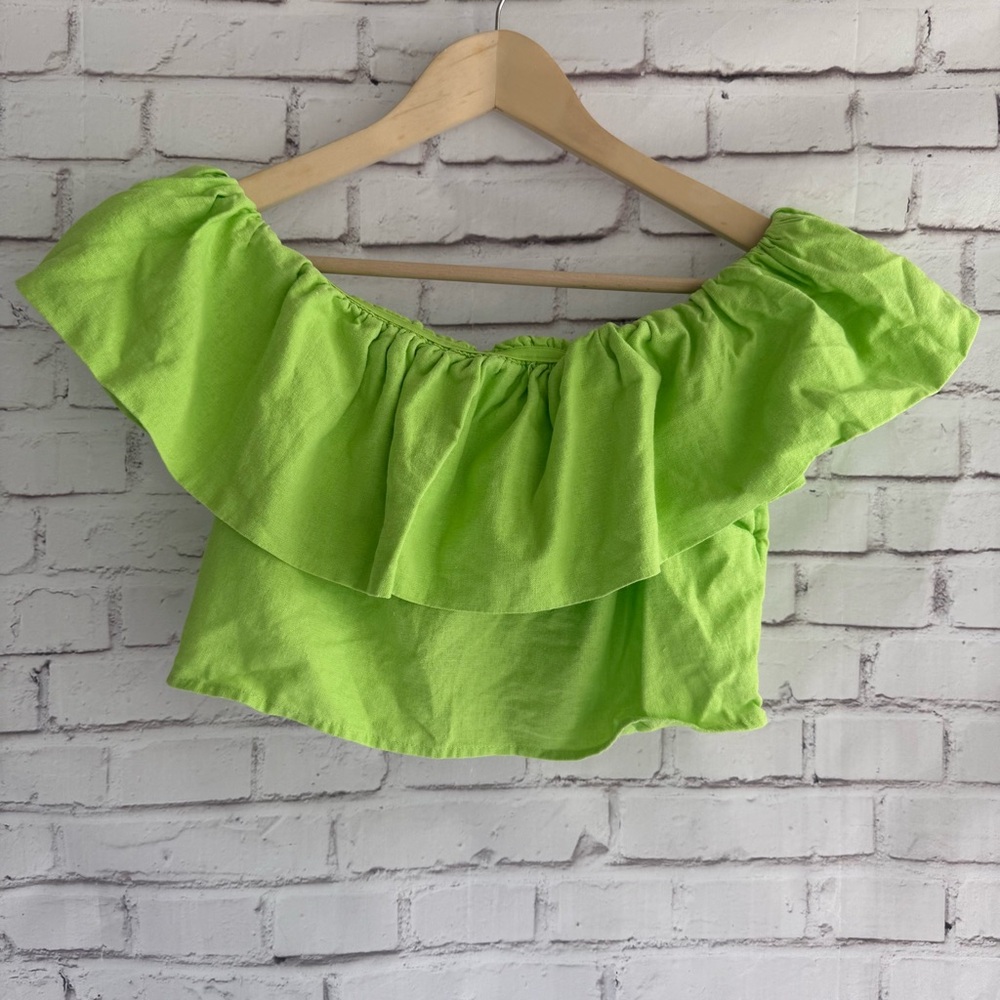 A New Day Vibrant Green Ruffle Crop Top
